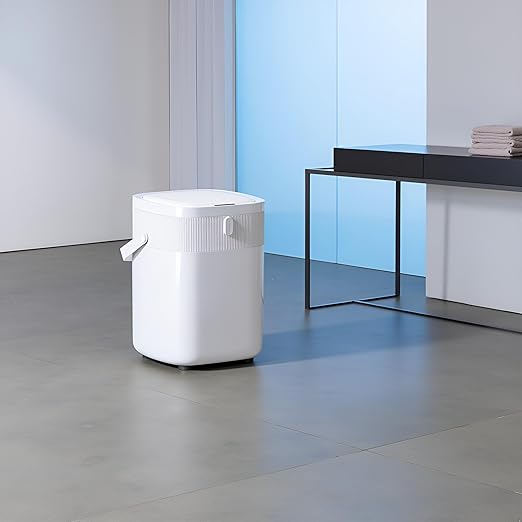 WM-DZT-12-36S Smart Motion Sensor Trash Can, Ultra-Quiet Soft-Close | Long Battery Life | Built-in Bag Storage & Portable PU Handle (White)