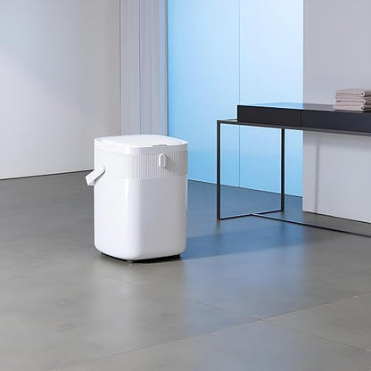 WM-DZT-12-36S Smart Motion Sensor Trash Can, Ultra-Quiet Soft-Close | Long Battery Life | Built-in Bag Storage & Portable PU Handle (White)