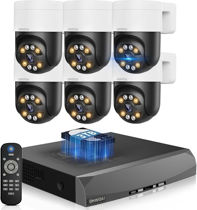 《2-Way Audio & Auto Tracking》4K Outdoor Wired Security Camera System,360 Degrees Security PTZ IP Cameras,Surveillance Video Equipment, Surveillance DVR Kits