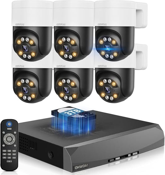 《2-Way Audio & Auto Tracking》4K Outdoor Wired Security Camera System,360 Degrees Security PTZ IP Cameras,Surveillance Video Equipment, Surveillance DVR Kits