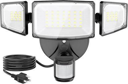 Olafus 50W Motion Sensor Outdoor Light Plug in, Motion Flood Light Dusk to Dawn, 5000LM LED Security Light IP65 Waterproof, Motion Activated 6500K PIR Sensor Lighting for Garage Yard Patio Eave, Black