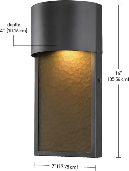 Globe Electric 44227 1-Light Outdoor Wall Sconce, Bronze Finish, Amber Water Glass Shade, Integrated 8.5W LED, Weather-Resistant Modern Outdoor Lighting