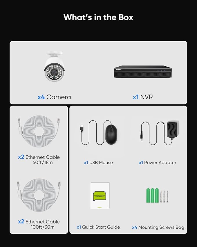 SANNCE 4K POE CCTV Home Security Camera System 8CH POE NVR Recorder with 2TB Hard Drive, 4X 5MP Outdoor Metal IP Cam 5MP Resolution, Power Over Ethernet, Easy Mobile Access with APP Alert