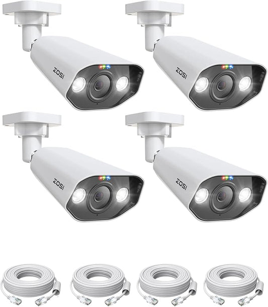 ZOSI 4PK 4K PoE Security Cameras with Ethernet Cables,Person Vehicle Detection,2 Way Audio,Night Vision,Smart Light&Sound Alerts,8MP Weatherproof Outdoor Add-on Camera Only Work 4K PoE NVR