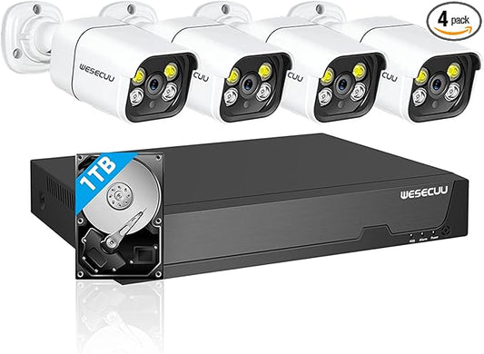 WESECUU Poe Security Camera System, 4K CCTV Camera Security System 4pcs IP Home Security Cameras Outdoor, 2-Way Audio, Human Detection Home Camera System (4CAM)