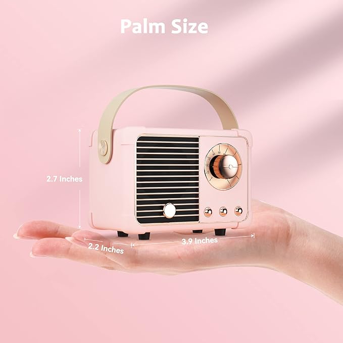 Retro Bluetooth Speaker, Portable Bluetooth Wireless Speaker, Hands-Free Call,400mA Battery,TF Card,Aux Line, for iPhone Android, Retro Decor for Home Office Birthday Gift Ideas Pink