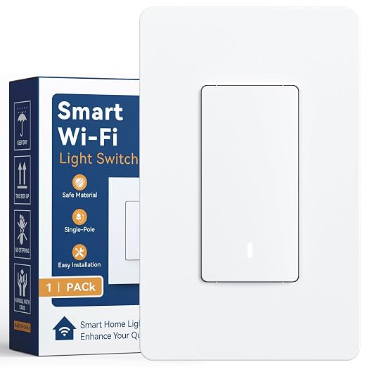 Amico Smart Wi-Fi Switch, 1 Pack, Light Switch Controlled by App, Single-Pole, Voice Control Compatible, Timer & Countdown, LED Indicator, Neutral Wire Required, ETL Listed