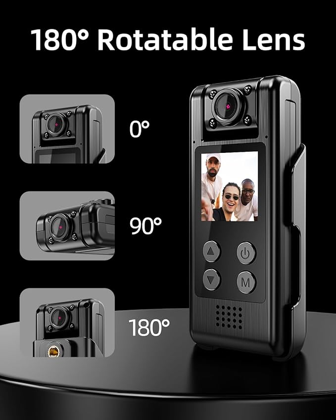 VIDCASTIVE 4K WiFi Body Camera with 64G Memory Card, Portable Body Worn Cam with 180° Rotatable Lens, Night Vision, 2000mAh Battery for Daily Records, Delivery/Serving Jobs