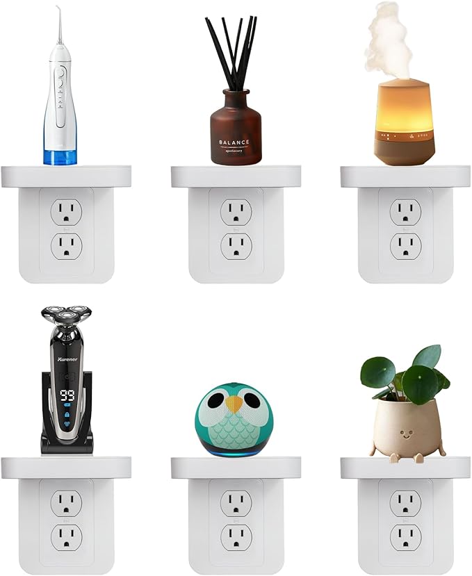 Outlet Shelf Holder Fit for Duplex Receptacle, Bathroom Decor,Cable Management,A Space Saving Solution, Homepod Mini Google Home/Echo/Smart Speakers/Electric Toothbrush/Cell Phone (Standard)