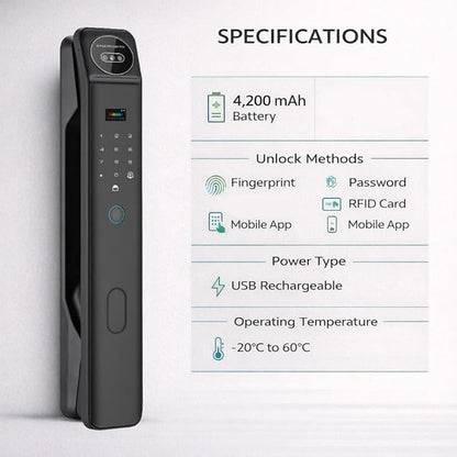 3D Face Recognition Smart Door Lock with Video Intercom, Biometric Palm Vein & Fingerprint Keyless Entry, 1080P HD Camera, Tuya App Control, Alexa Compatible, IP65 Waterproof, 5 Ways to Unlock
