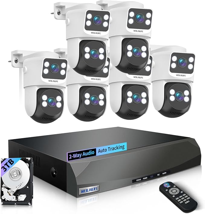 【2-Way Audio & Auto Tracking】 4K 8MP Wired Security Camera System, Outdoor POE PTZ IP Cameras, Home Video Surveillance Camera Systems