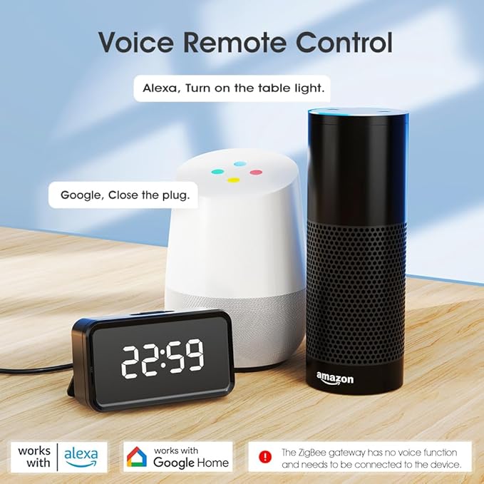 Tuya Zigbee Hub Gateway, Smart Home Bridge Hub with Type-C Port and Time Display, Work with All Tuya ZigBee Smart Products, Compatible with Alexa/Google Assistant, 2.4 GHz, Black