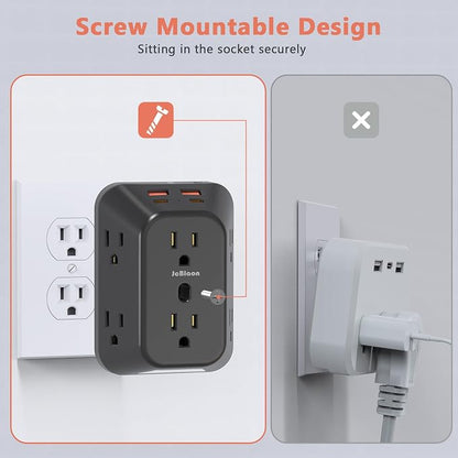 Multi Plug Outlet Surge Protector with Night Light, 6 Outlet Splitter with 4 USB Ports (2 USB C), 4 Sided 1050j Surge Protector Power Strip for Home Office Dorm Essentials-Black