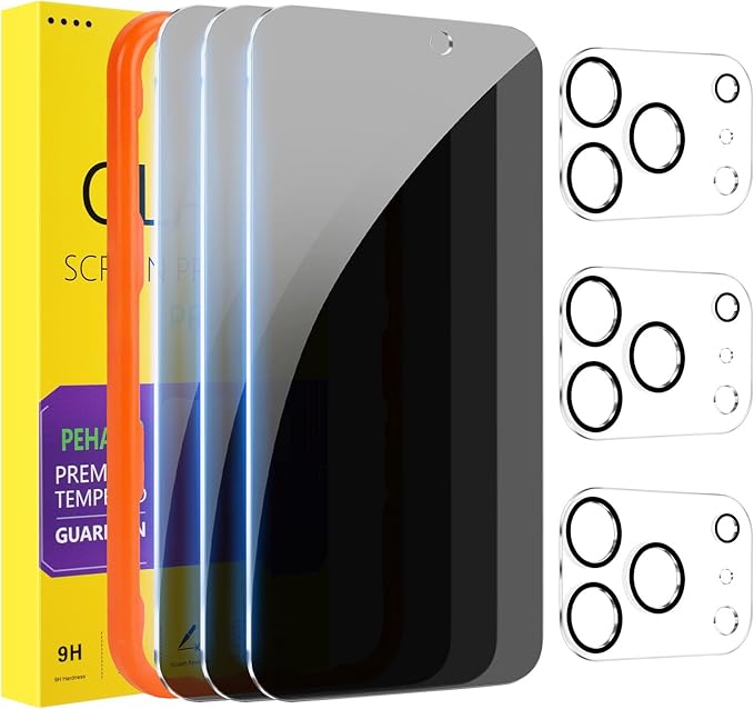 PEHAEL 3+3 Pack for iPhone 17 Pro Max Privacy Screen Protector with Camera Lens Protector Full Coverage Anti-Spy Tempered Glass Film 9H Hardness Easy Installation Bubble Free [6.9 inch]