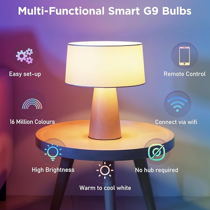 G9 Smart Bulb, Standard Size WiFi LED Light, 2W 200LM, RGB + Warm to Cool White (2700K-6500K), Compatible with Alexa & Google Assistant, Dimmable App Control, No Hub Required, 2-Pack