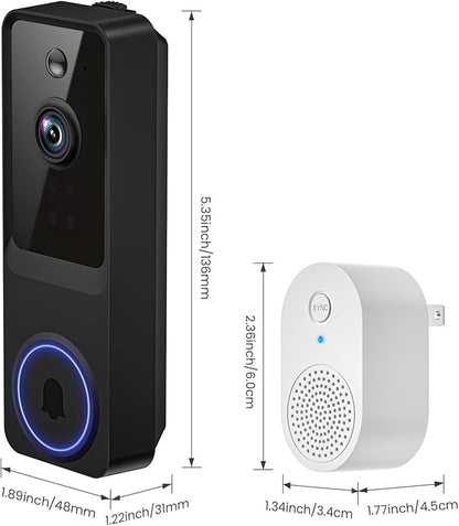 1080p Video Doorbell Camera Wireless for Home, Indoor and Outdoor, Cloud Storage (Subscription Required), Receiver Notification, Night Vision, 120° View, Battery Powered