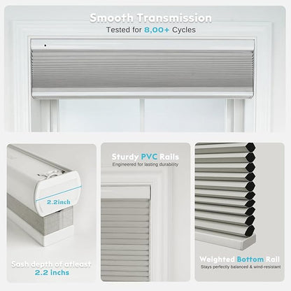 Custom Motorized Cellular Shades, Smart Honeycomb Blinds with Remote, 100% Cordless Thermal Blackout/Light Filtering Window Shades, No Drill Rechargeable Automatic Blinds for Indoor Windows