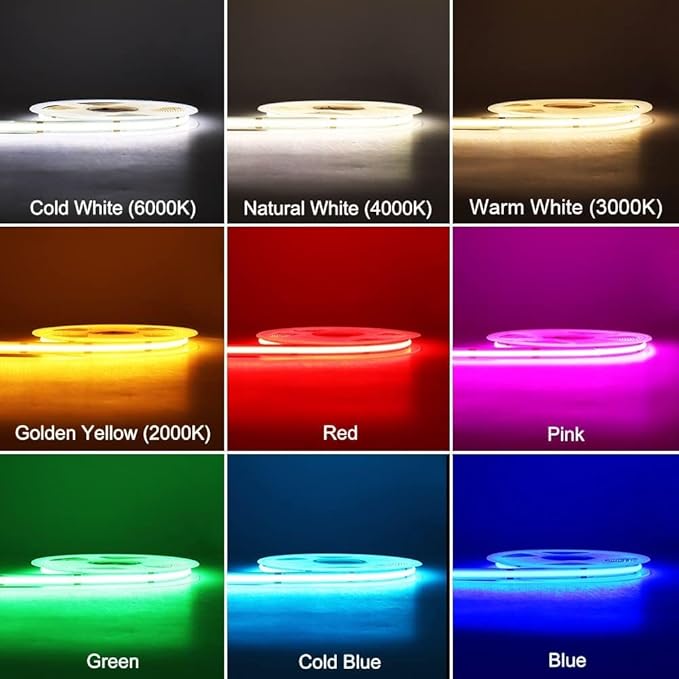 12V Gold COB LED Strip Light Self Adhesive, 480LEDs/m 16.4FT CRI90 Golden Yellow Amber Color LED Tape for Hotel Room Kitchen House Ceiling Christmas Decor (DC12V, Without Power Supply)