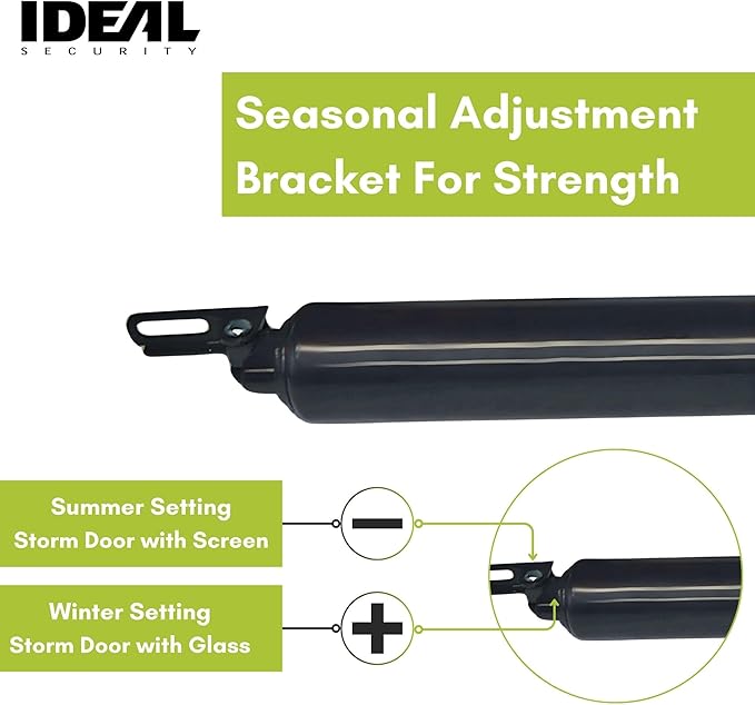 Ideal Security 9700 Heavy Pneumatic Touch & Hold Storm and Screen Door Closer for Wood, Aluminum, and Vinyl Doors, Silent and Smooth Closing, 11.5", Black