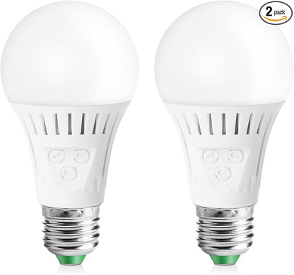 Motion Sensor Light Bulb with Dusk to Dawn, E26 Base, 7W LED(60W Equivalent), Cool White(6000K), Motion Sensitivity, Time and Twilight Setting Adjustable, 2-Pack
