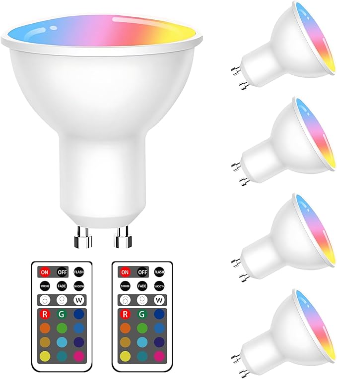XRise GU10 LED Light Bulb Dimmable 3W LED Bulbs with 180°Flood Beam Warm White 3000K 12 Color Choices Remote Control Included Suitable for Bedroom Living Room Party Gathering（5 Pack ）