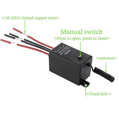 3 Way 12v Mini Remote Control Switch,Wireless Lights Switch Kit,DC 12V/24V/48V/10A Relay with 328FT Long Range,Wireless RF Switch for Car,Lamps,LED Lights,Fans(2 Remote Controls,3 Receivers)
