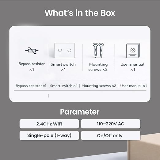 Smart Switch 118X72X34MM Neutral/No Neutral Wire Required, 2.4GHz Wi-Fi,Compatible with Alexa and Google Home 220V, White 2 Gang 1 Pack