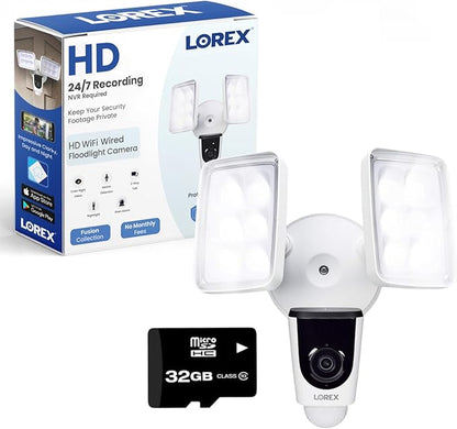 Lorex 1080p Wired White 4000 Lumens Floodlight Camera | 32GB MicroSD Card Included | No Monthly Fee | IR Night Vision | Motion Detection | 2-Way Talk | Siren | IP 65 Weatherproof