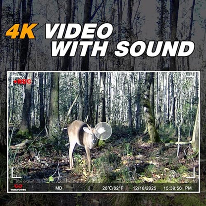 WOSPORTS Trail Camera,48MP 4K 0.2S Trigger Motion Activated,Game Camera with Night Vision IP66 Waterproof 2.0''LCD for Outdoor Scouting Wildlife Monitoring Home Security