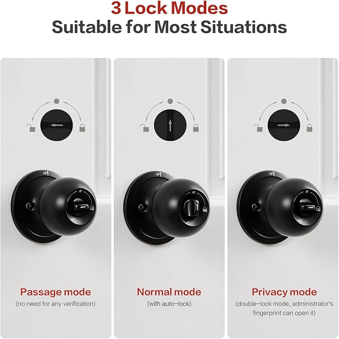 Lockin 4 in 1 Fingerprint Door Lock, Smart Door Knob with Lock, Biometric Door Lock with App Control & Key, Auto Door Lock with Code, Keyless Entry Door Lock for Bedroom, Front Door, Hotel, Apartment