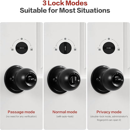 Lockin 4 in 1 Fingerprint Door Lock, Smart Door Knob with Lock, Biometric Door Lock with App Control & Key, Auto Door Lock with Code, Keyless Entry Door Lock for Bedroom, Front Door, Hotel, Apartment
