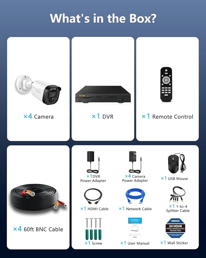 OOSSXX (2026 Update) 5MP Wired Security Camera System Outdoor, 8CH DVR (No Hard Drive), 4 x 122° Wide Angle Home Surveillance Cameras, IP67 Waterproof, Free App No Monthly Fee, Remote Control