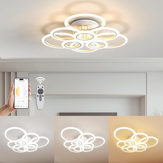 120W 9 Ring Flush Mount Ceiling Light Dimmable for Living Dining Bedroom | Remote & Smart App, 2800K-7000K Dimmable, Modern Ceiling Lamp for Indoor Home Decoration