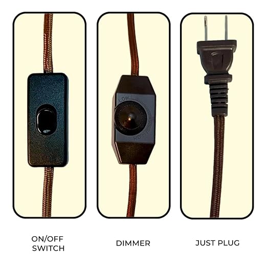 Royal Designs, Inc. Lamp Cord Molded Plug with Dimmer Switch, Stripped Ends Ready for Wiring, 8 ft long, Brown, SPT-1 UL Listed (CO-5001D-SL-8-1)