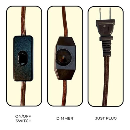 Royal Designs, Inc. Lamp Cord Molded Plug with Dimmer Switch, Stripped Ends Ready for Wiring, 8 ft long, Brown, SPT-1 UL Listed (CO-5001D-SL-8-1)