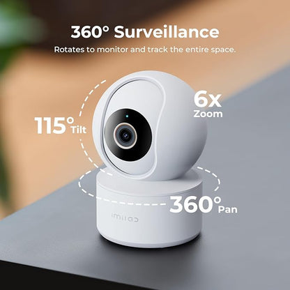 IMILAB C22 3K Security Indoor Camera, 360° View Home Camera with Color Night Vision for Baby/Pet Monitor, Plug-in 2.4Ghz WiFi 6 Inside Cam, 2-Way Audio, AI Detection, Local/Cloud Storage(White)