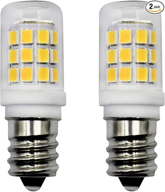 E12 LED Fridge Water Dispenser Light Bulb 2W(15W Replacement) 120V T5 Tubular Appliance Bulb for Chandeliers Home Lighting Refrigerator/Dryer Drum Light C7/S6 Clear Glass Daylight White 6000K,2-Pack