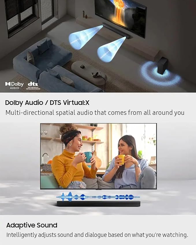 Samsung Soundbar HW-B650F 3.1ch with Subwoofer, Dolby Audio, Powerful Bass Sound Bar for TV, Clear Dialogue, Home Theater Audio System for Movies, Gaming & Music