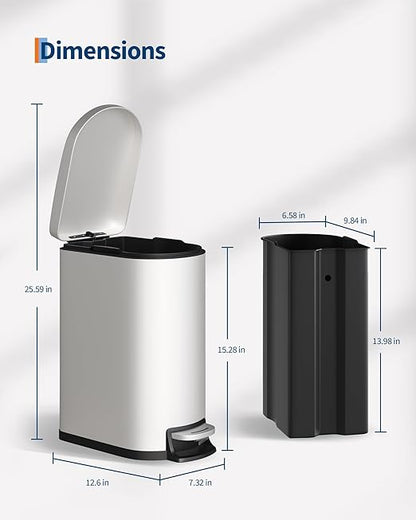GarveeHome 13 Gal & 2.6 Gal Trash Can Combo Set, Kitchen Trash Can and Bathroom Trash Bin with Lid, Step-On Rustproof Garbage Bin with Inner Bucket, White