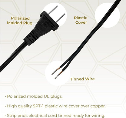 Royal Designs, Inc. 8 Foot Replacement Lamp Cord with Molded Plug and Rotary Dimmer Switch, Stripped Ends Ready for Wiring, SPT-1 Safe for USA, CO-1001D-BLK-8-1, Black