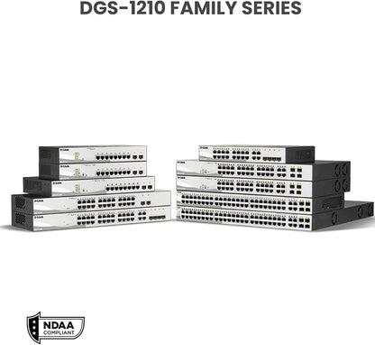 D-Link 10-Port Gigabit Smart Managed Switch | 8 GbE + 2 SFP Ports | L2+ | VLANs | Cable Diagnostics | Web Managed | Desktop or Rackmount | Fanless | NDAA Compliant | Lifetime Protection (DGS-1210-10)