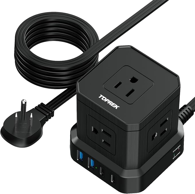 Power Strip Surge Protector (700J), 10 FT Flat Extension Cord with 5 Outlets, 2 USB-C & 2 USB-A, Power Strip with USB for Home, Office, Dorm, Hotel, Travel, Compact Desk Charging Station