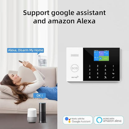 YBJ 4G and WiFi Wireless Home Alarm System, DIY Burglar Alarm System for Home Security with App Control, Door Window Sensor, Motion Detector,Work with Google Assistant and Alexa (PG-105-F)