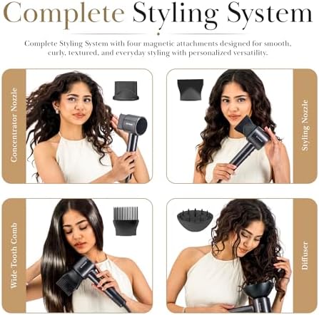 AI Technology Blow Dryer Diffuser, Smart Hair Dryers for Women, Hair Diffuser for Curly Hair, Diffuser Hair Dryer Hair Blow Dryer, Ionic Hair Dryer, 7 Mode with 4 Magnetic Attachments