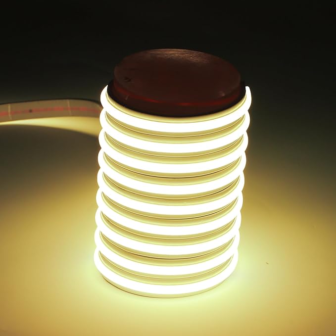 Bright COB LED Strip Light AC 110V Adhesive Flexible Cuttable Strip Lights 10M with Plug 32.8 Feet IP67 Waterproof Tape Lighting 3000K Warm White for Bedroom (Warm White, 32.8ft)