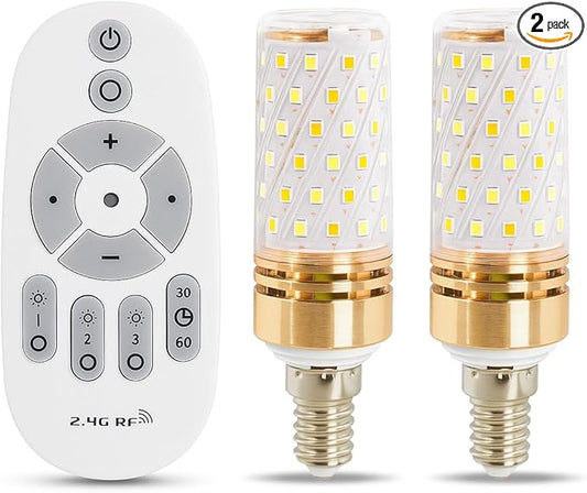 Smart Led Corn Light-Bulb with Remote-Control E14 9W Light Bulbs Adjustable Color Temperature (Warm/Cool) and Brightness, 2 Pack (2 Bulbs + 1 Remote)