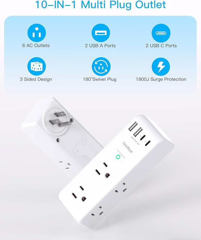 PD 30W Surge Protector Outlet Extender with Rotating Plug, USB Wall Outlet