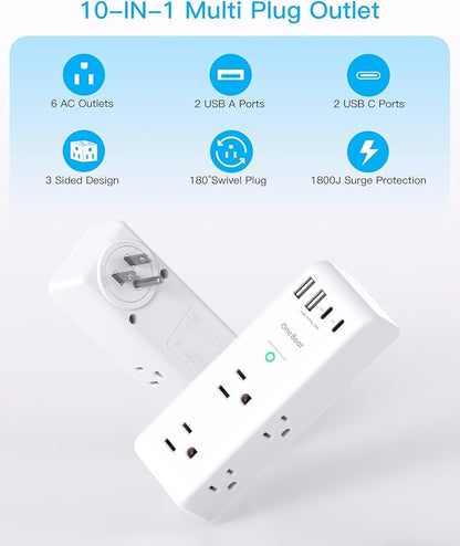 PD 30W Surge Protector Outlet Extender with Rotating Plug, USB Wall Outlet