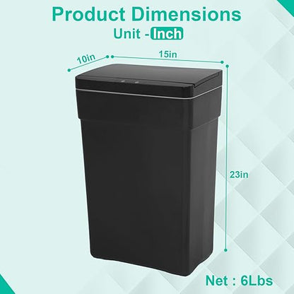BestOffice 13 Gallon Trash Can Automatic Kitchen Trash Can Touch Free High-Capacity Garbage Can with Lid for Bedroom Bathroom Home Office 50 Liter (Black, 1) (2, Black)