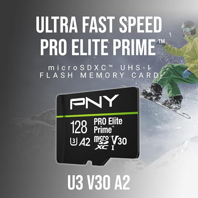 PNY 128GB PRO Elite Prime™ C10 U3 V30 A2 microSDXC Flash Memory Card – Ultra-Fast Speeds, Read 200MB/s, Write 150MB/s, 4K UHD, Full HD, UHS-I, for Smartphones, Drones, Action Cameras, 2-Pack